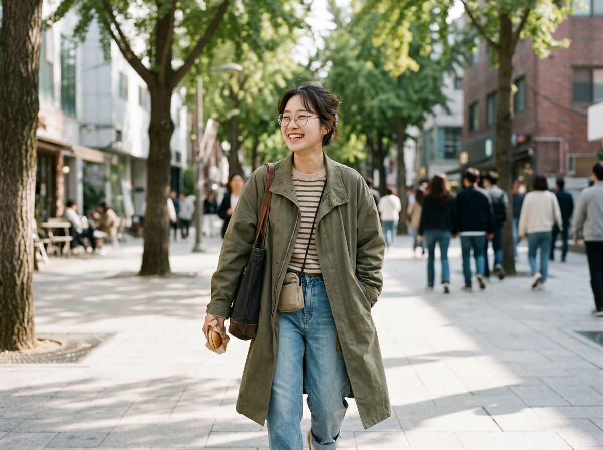 길을 걷는 상시 착용 모습